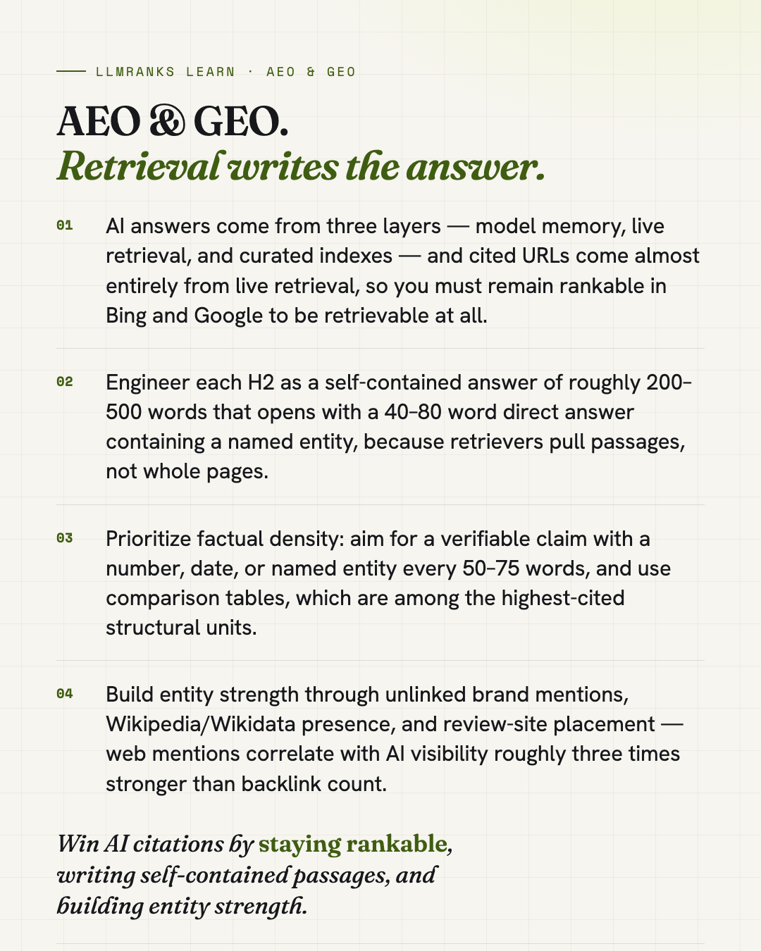 AEO & GEO — key takeaways card