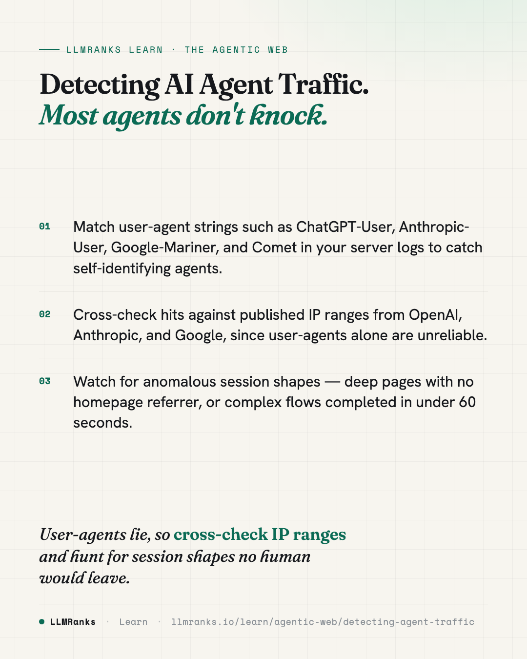 Detecting AI Agent Traffic — key takeaways card