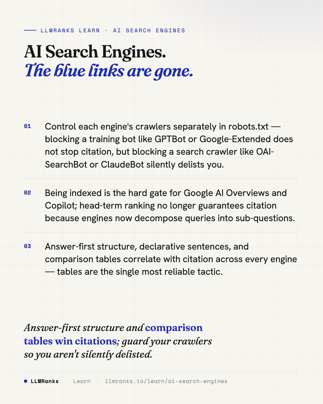 AI Search Engines — key takeaways card