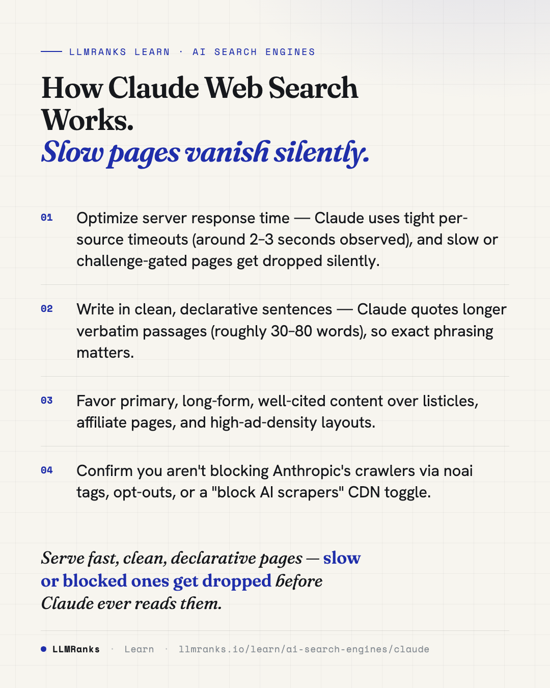 How Claude Web Search Works — key takeaways card