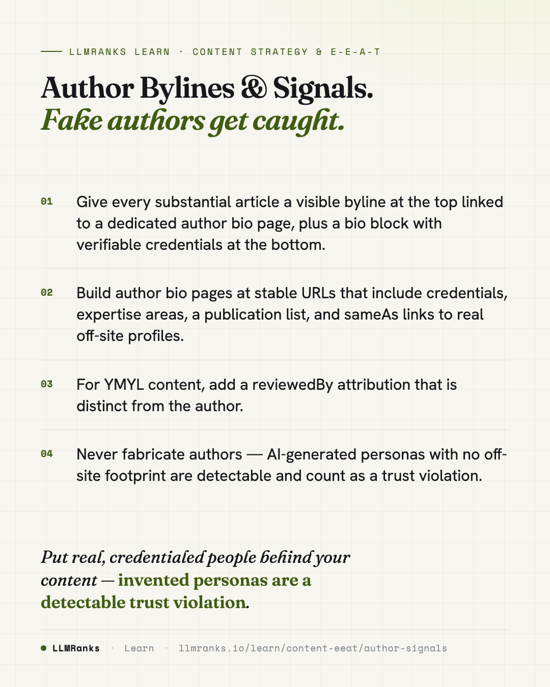 Author Bylines & Signals — key takeaways card