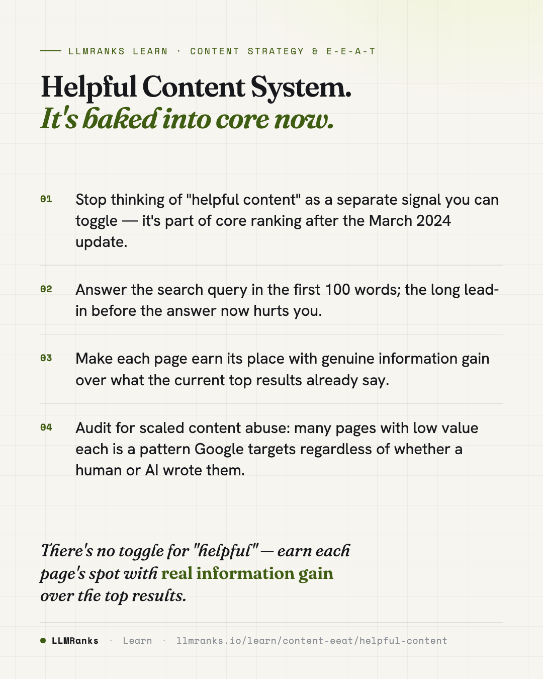 Helpful Content System — key takeaways card