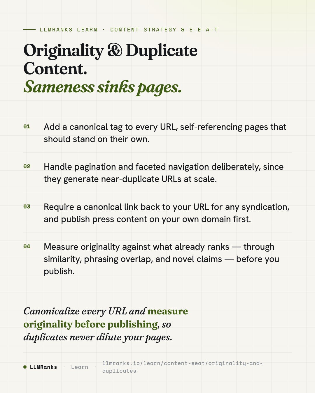 Originality & Duplicate Content — key takeaways card