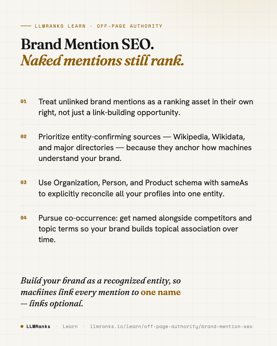 Brand Mention SEO — key takeaways card