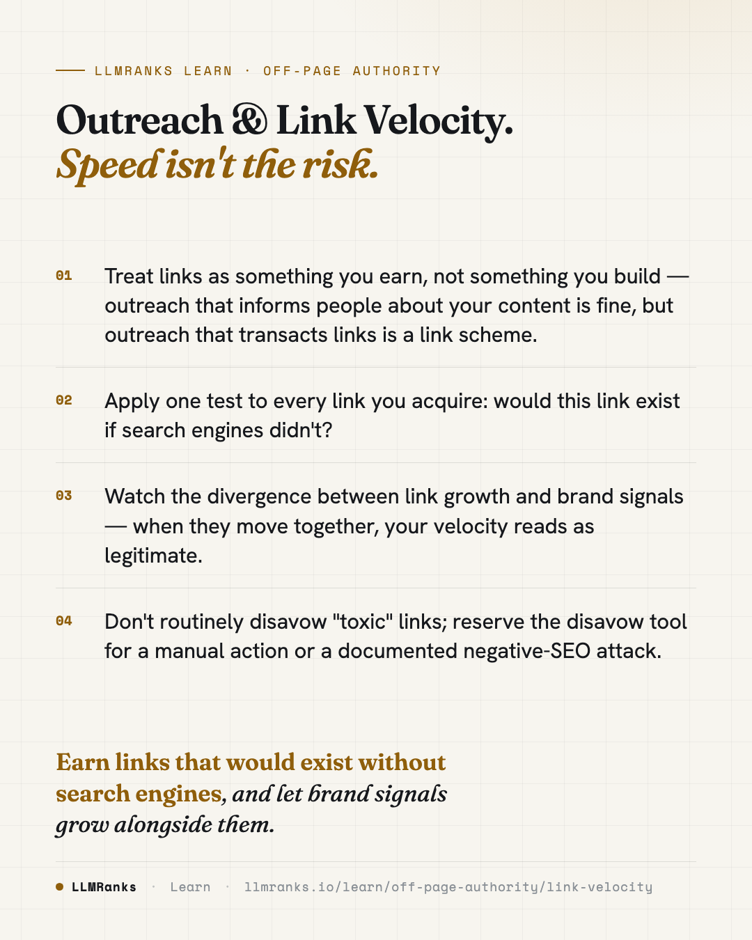 Outreach & Link Velocity — key takeaways card