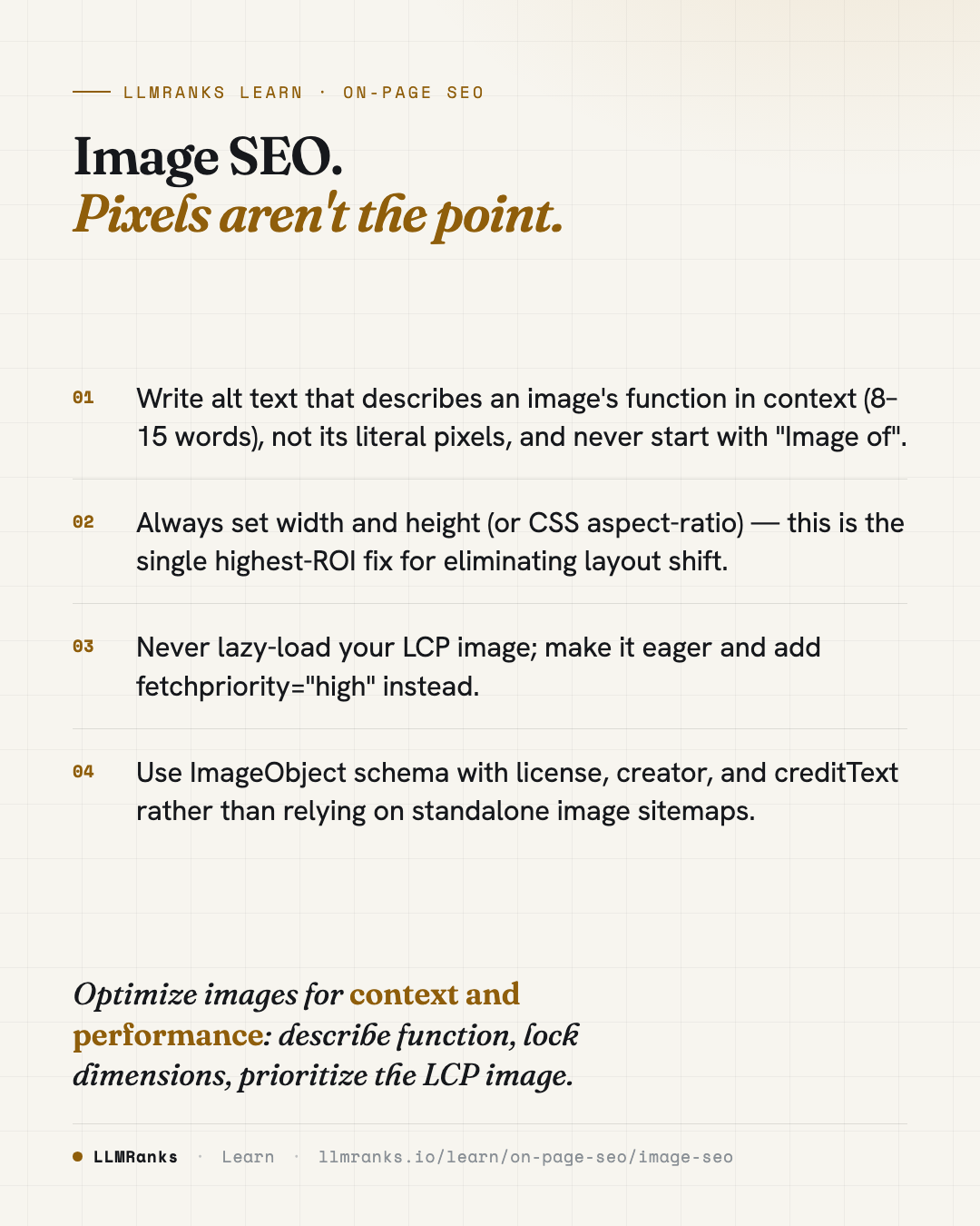 Image SEO — key takeaways card