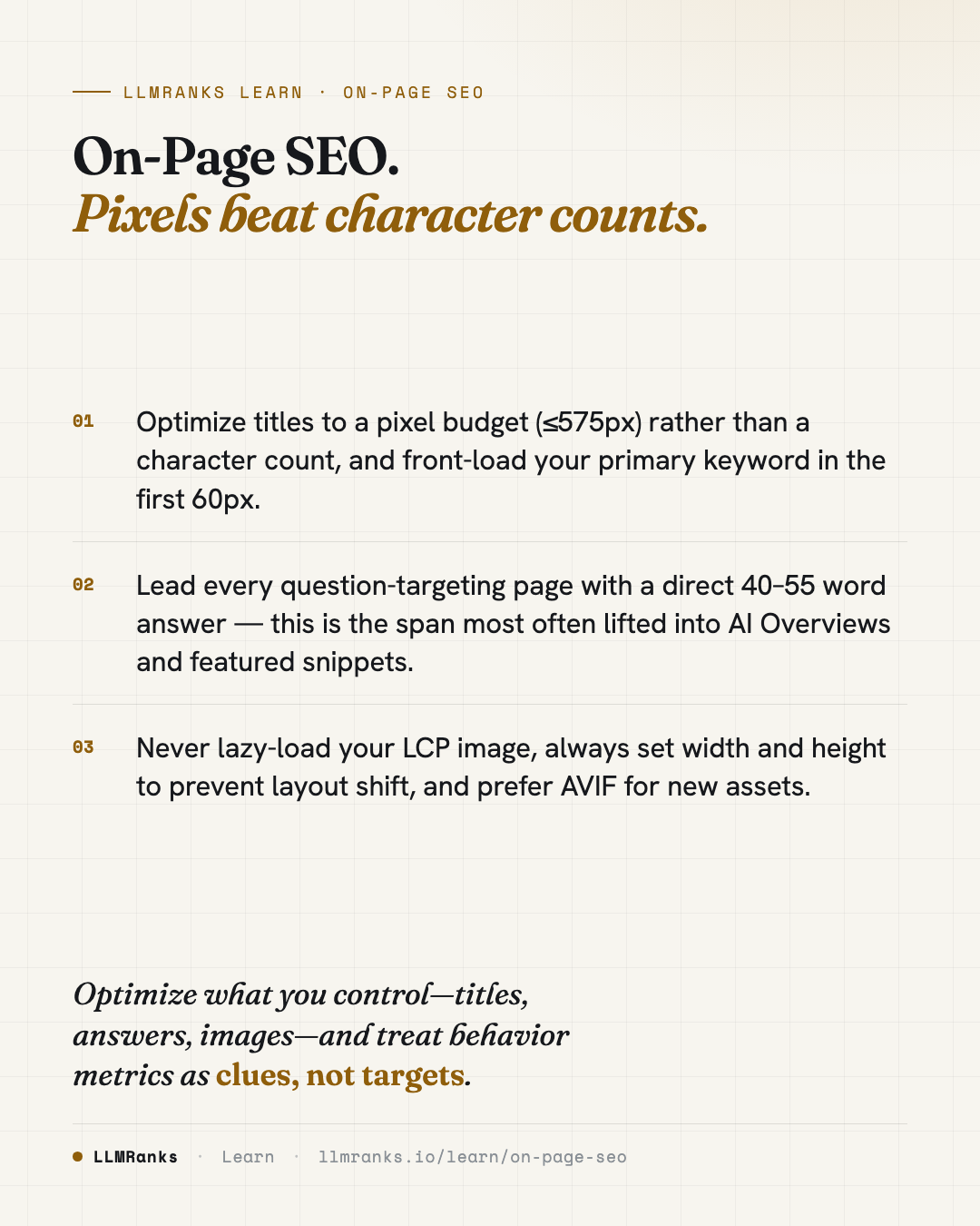 On-Page SEO — key takeaways card