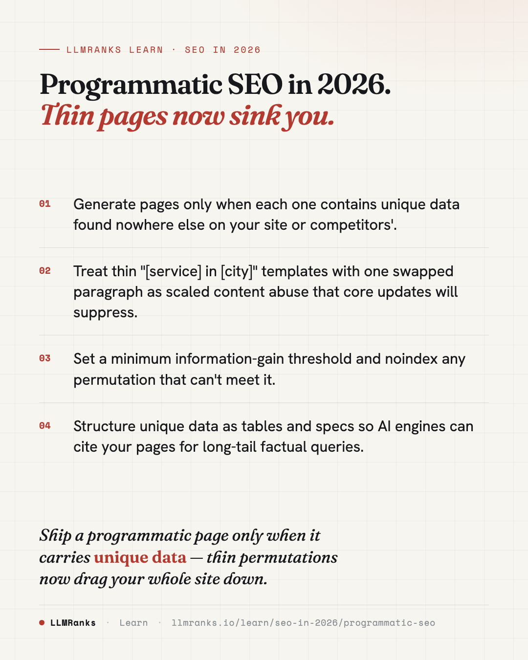 Programmatic SEO in 2026 — key takeaways card