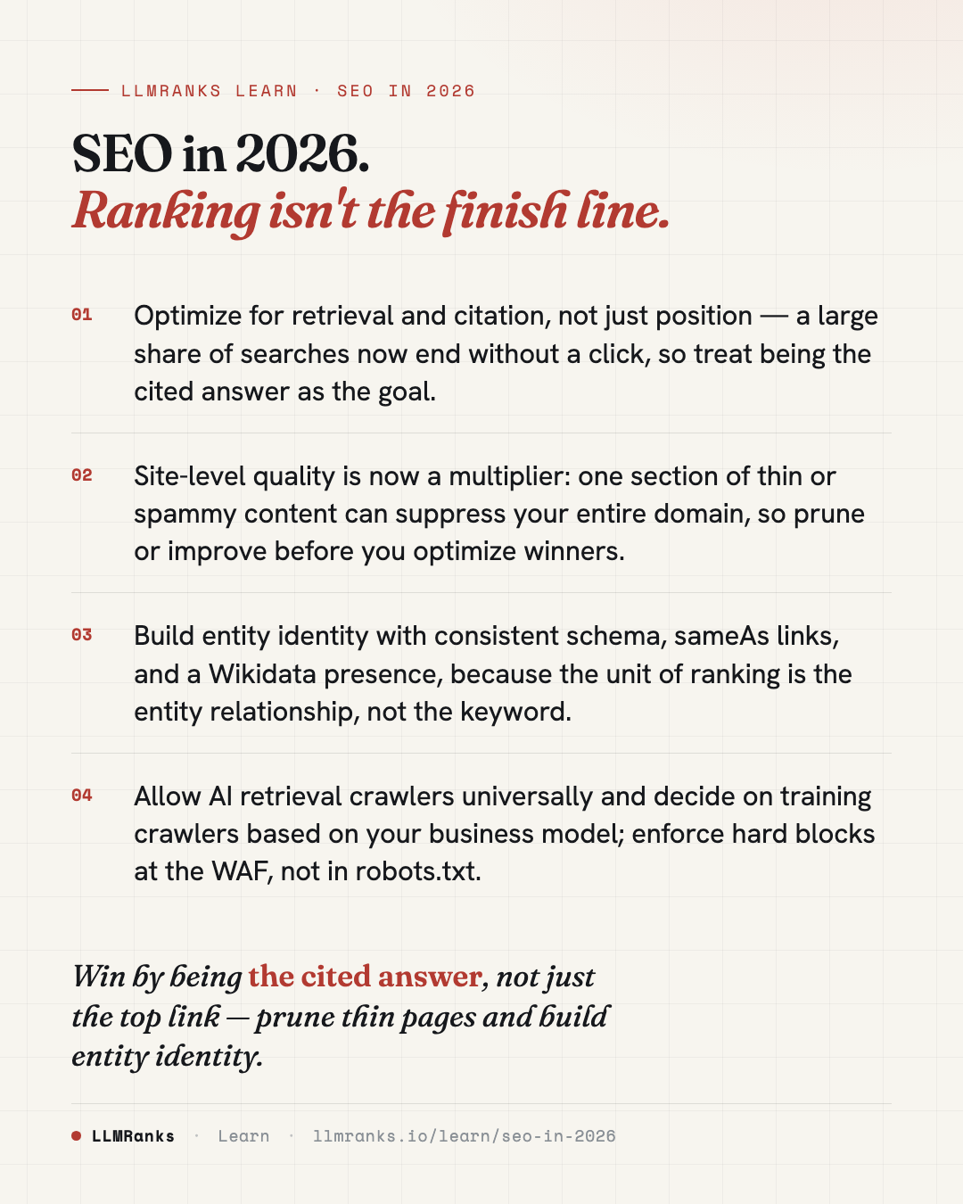 SEO in 2026 — key takeaways card