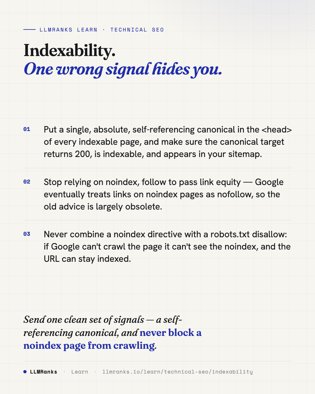 Indexability — key takeaways card