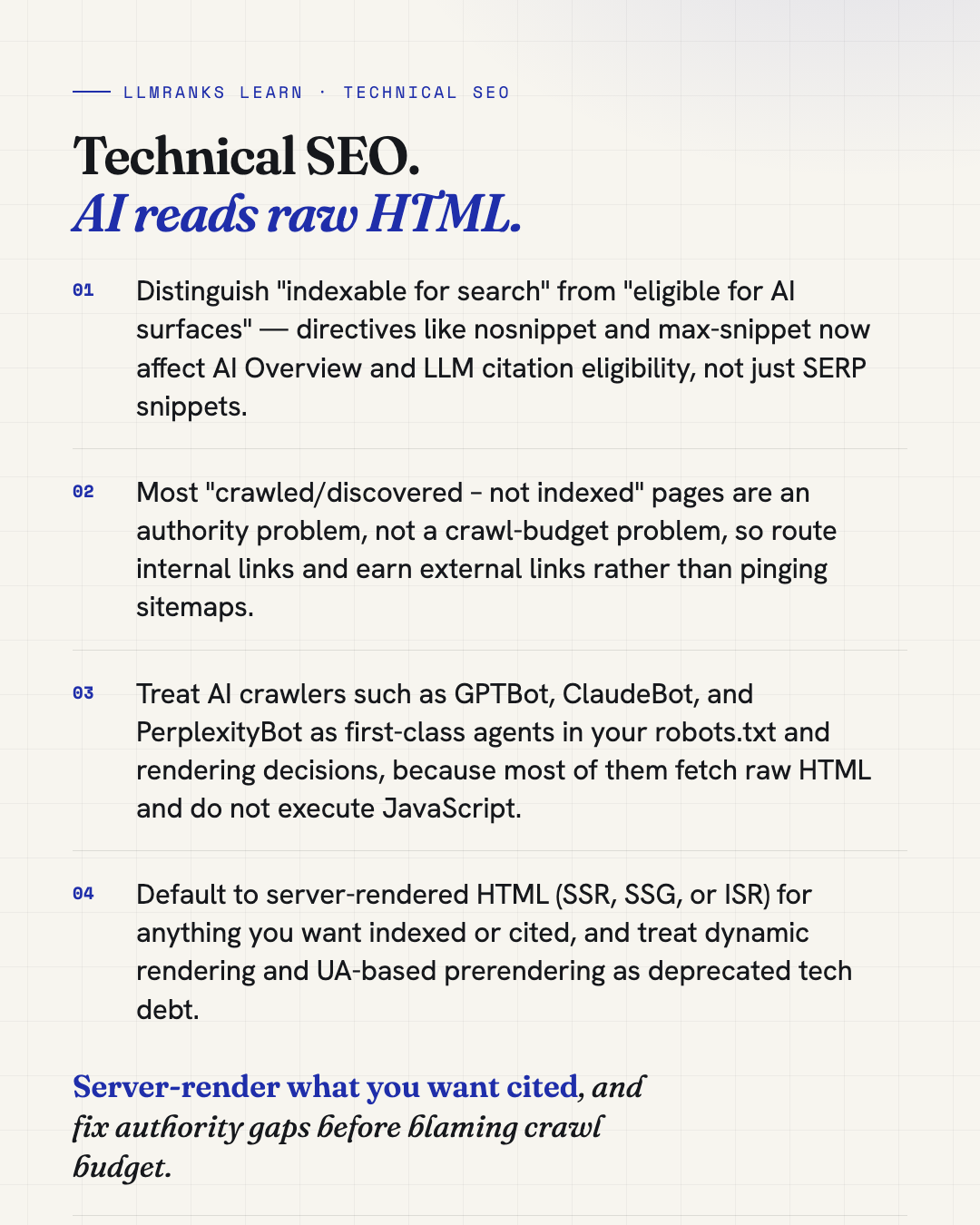 Technical SEO — key takeaways card